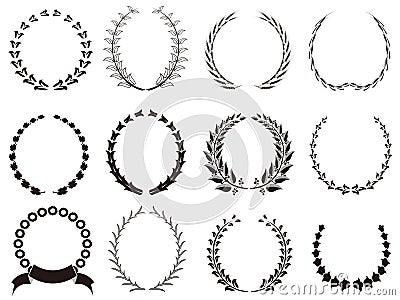 Set of black Laurel Wreaths Vector Illustration