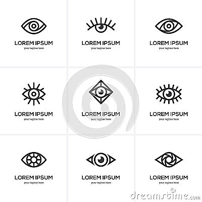 Set of black linear eye icons. Vector Illustration