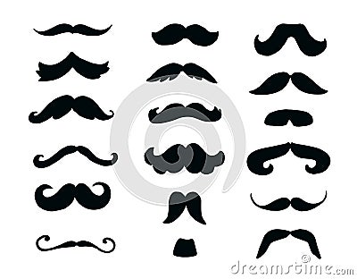 Set of black mustache icons on white background Vector Illustration