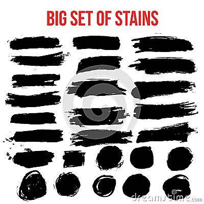 Set of black paint artistic creative brush elements. Vector Illustration