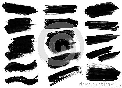 Set of black paint brush strokes. Black smears brushes Stock Photo