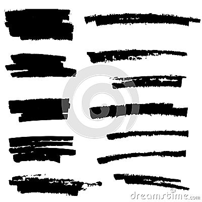 Set of black paint, ink brush strokes, brushes, lines. Vector Illustration