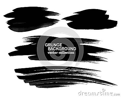 Set of black paint, ink brush strokes, brushes, lines. Dirty artistic design elements, boxes, frames. Vector Illustration