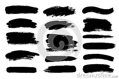 Set of black paint, ink brush strokes, brushes, lines. Dirty artistic design elements. Vector Illustration