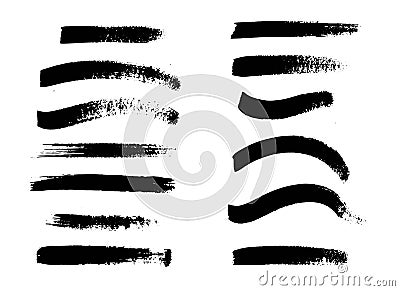 Set of black paint, ink brush strokes, lines. Vector Illustration