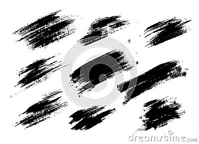 Set of black paint, ink brush strokes, lines. Vector Illustration