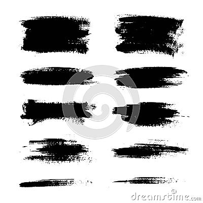 Set of black paint, ink brush strokes, lines. Vector Illustration