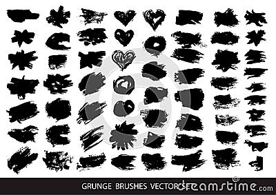 Set of black paint, ink brush strokeSet of black paint, ink brush strokes, brushes, lines. Dirty artistic design elements, boxes, Vector Illustration