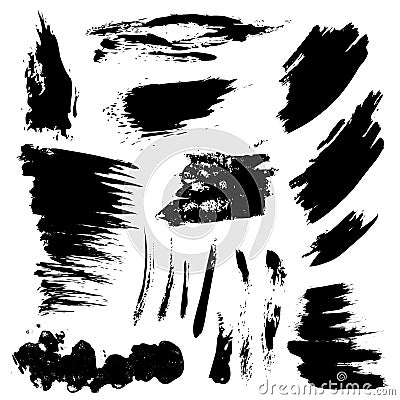 Set of black paint, ink splatters, grunge texture, brush strokes, brushes, blots, drops, splashes. Vector collection dirty Vector Illustration