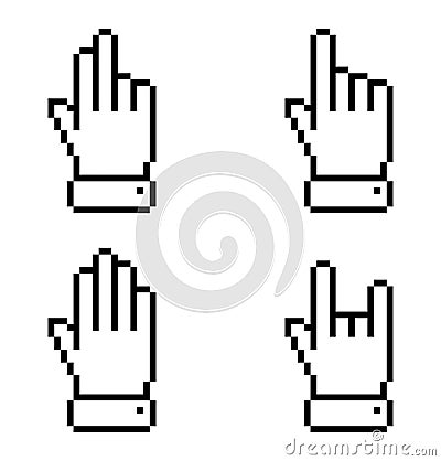 Set of black pixel hand icons Vector Illustration