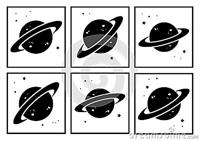 Set of black planet icons. Vector illustration Cartoon Illustration