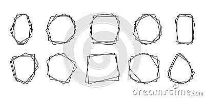 Set black polygonal geometric frames. Simple decorative lines borders, festive decoration. Line design elements Vector Illustration