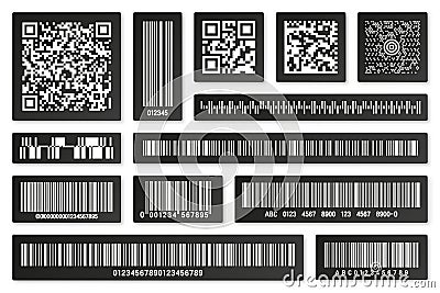 Set of black product barcodes and QR codes. Identification tracking code. Serial number, product ID with digital Vector Illustration