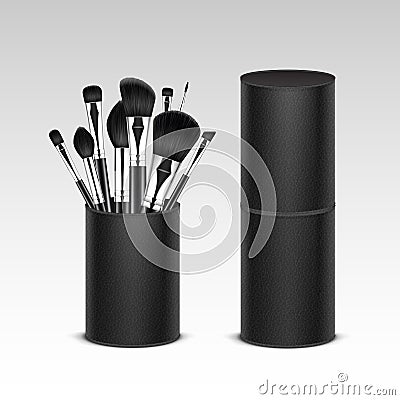 Set of Black Professional Makeup Concealer Powder Brushes inTube Vector Illustration