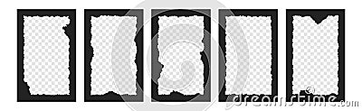 Set of black rectangle shape frames with jagged edges and empty transparent space inside Vector Illustration