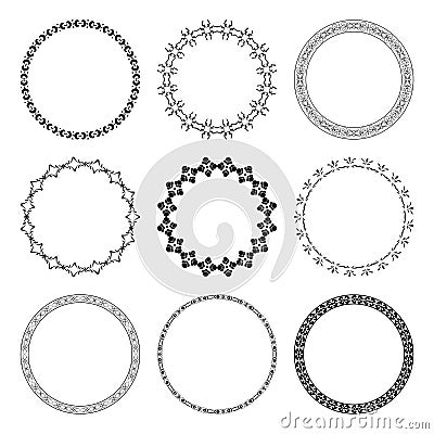 Set of black round vector frames with ornament Vector Illustration