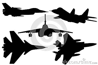 Set of black silhouette of a combat army fighter on a white background. Vector illustration Vector Illustration