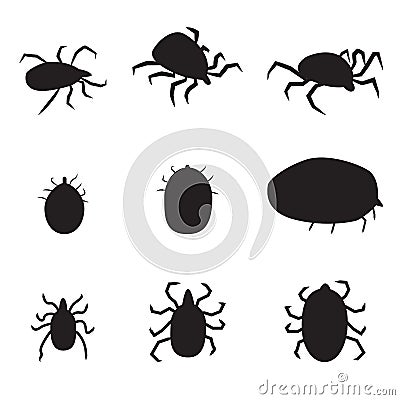 Set of black silhouette dog tick icon. isolated vector illustrat Vector Illustration