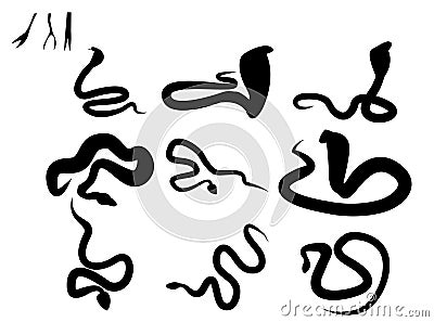 Set of black silhouette snake and snake tongue Vector Illustration