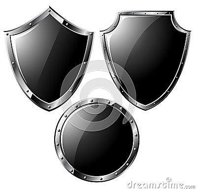 Set of black steel shields Vector Illustration