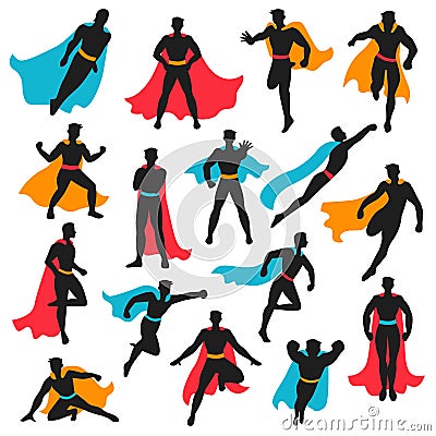 Set Of Black Superhero Silhouettes Vector Illustration