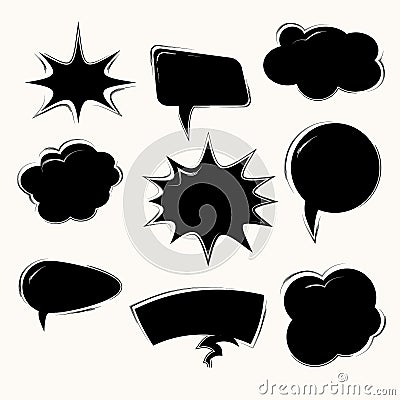 Set of black template in Pop Art style. Vector Comic Speech Bubble. Empty Cloud of Comics book dialog Space for Cartoon Vector Illustration