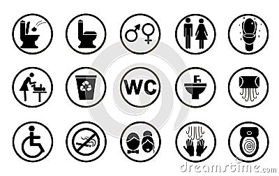 Set black toilet icons isolated on white background Vector Illustration