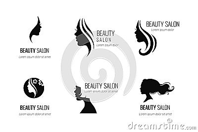 Set of black vector beauty salon or hairdresser icon designs iso Vector Illustration