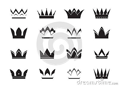 Set of black vector crowns and icons Vector Illustration