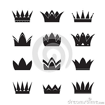 Set of black vector crowns. Vector illustration. Vector Illustration