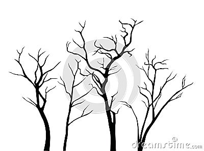 Set of black vector tree branches silhouettes isolated on white background Stock Photo