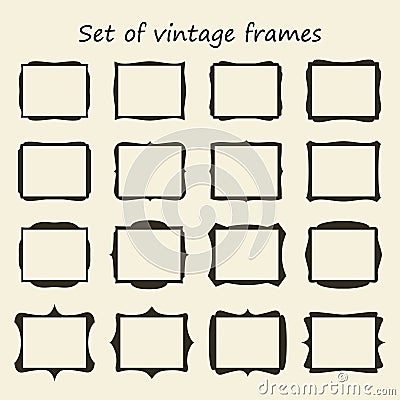 Set of black vintage frames. Blank borders of various shapes. Vector retro labels, elements for your design Vector Illustration