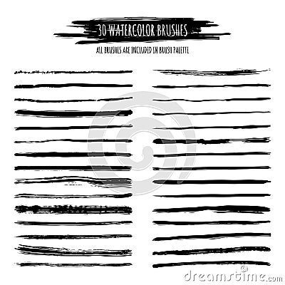 Set of black watercolor, ink hand drawn brush strokes, borders Vector Illustration