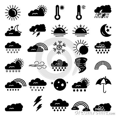 Set of Black Weather Icons Cartoon Illustration