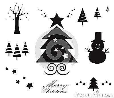 Set of black and white christmas ornaments. Different xmas icons. Vector Illustration