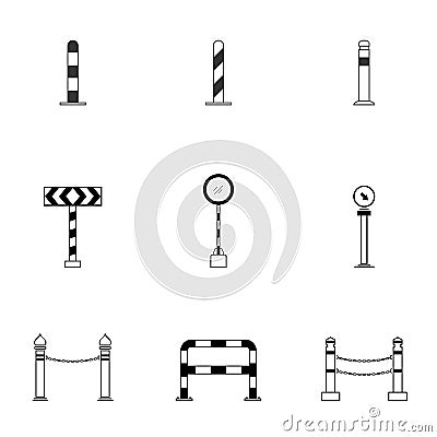 Set of black and white column bollard icon with guard post sentry flat style, vector illustration Vector Illustration