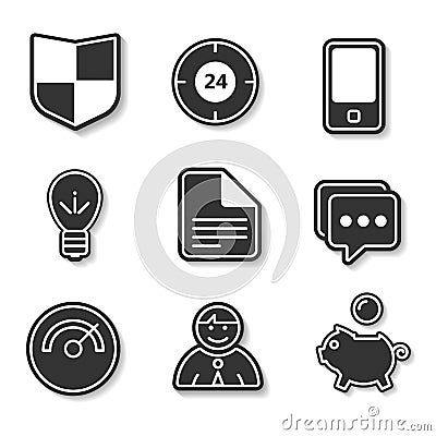 Set of black and white flat icons for websites and applications Vector Illustration