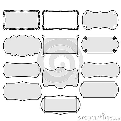 A set of black and white frames and banners of various shapes Vector Illustration