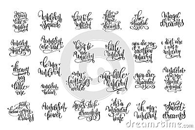 Set of 25 black and white hand lettering positive quote Vector Illustration