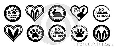 Set of black and white icons. No animal testing. Vector Illustration