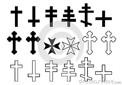 Black and white illustration of Christian Cross Orthodox Church, Lorraine, Maltese and Greek, vector Vector Illustration