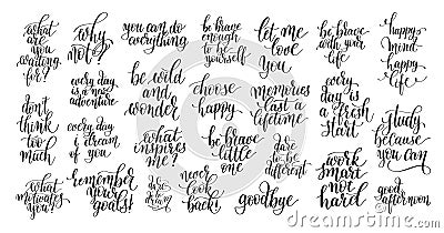 Set of 25 black and white positive inspirational quotes about li Vector Illustration