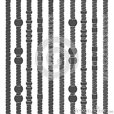 Set of black and white seamless patterns with dreadlocks. Isolated vector objects. Vector Illustration