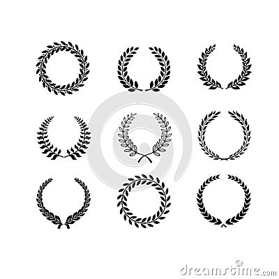 Set of black and white silhouette circular laurel Vector Illustration