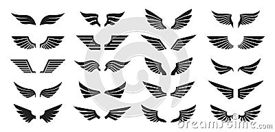 Set of black wings icons. Wings badges. Collection wings badges. Vector illustration. Vector Illustration