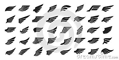 Set of black wings icons. Wings badges. Collection wings badges. Vector illustration. Vector Illustration