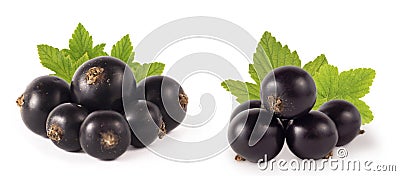 Set of blackcurrant isolated on white. Ripe and tasty black berry with copy space for text.k berr Stock Photo