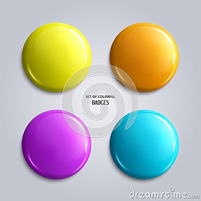 Set of blank, colorful glossy badges or web buttons. Vector Illustration