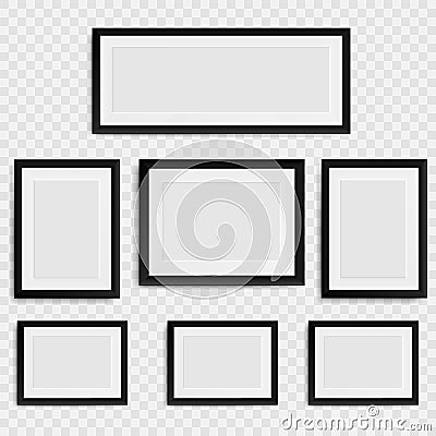 Set of blank photo frame on the wall. Collection realistic blank picture frame. Vector Illustration