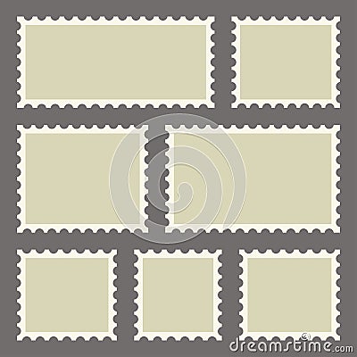 Set of blank postage stamps of different sizes. Vector illustration Cartoon Illustration